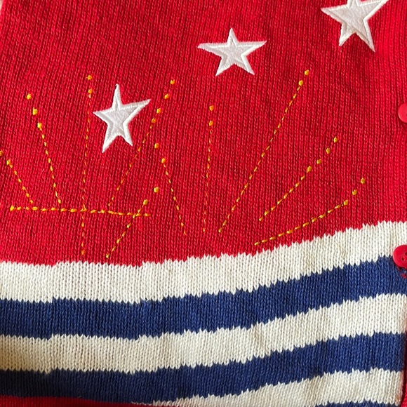 Vintage QUACKER FACTORY Size Large 4th Of July America USA Cardigan Cotton Ramie - Picture 7 of 13